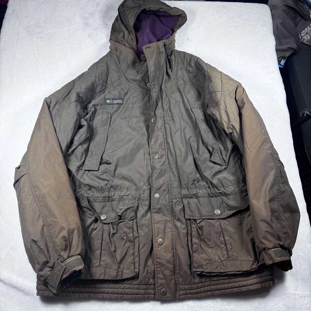 Vintage Columbia Jacket Mens Medium Brown Purple Fleece Lined Hooded Parka 90s